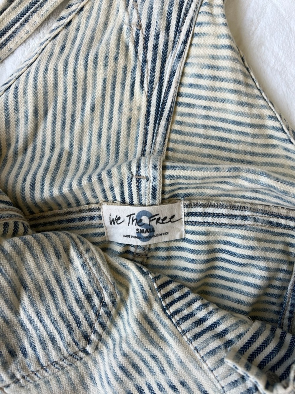 We The Free Striped Denim Short Overalls Cream Blue | Small - Picture 3 of 3